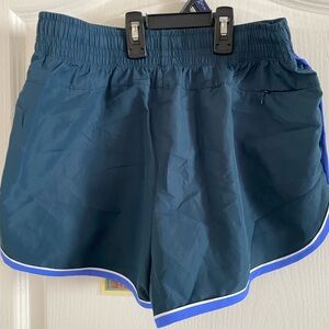 Dark Teal Athletic Shorts with Royal Blue Trim